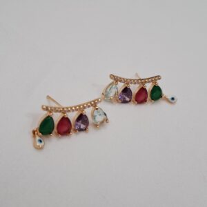 Brinco Colorido com Olho Grego Dourado